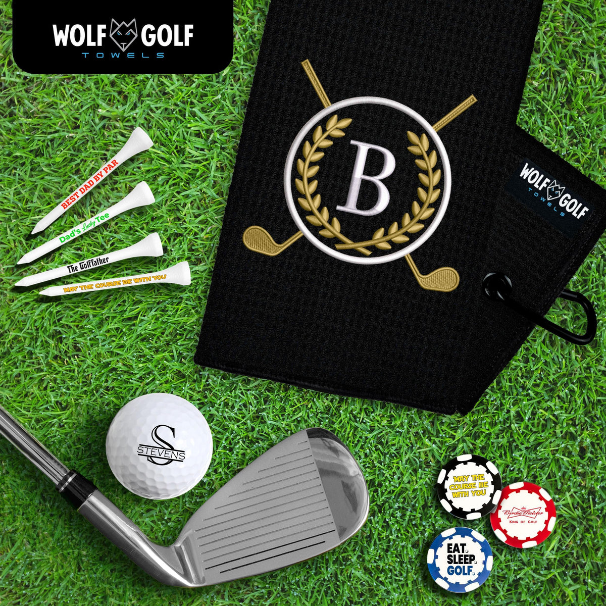 Wolf Golf Towels Monogrammed Personalized Golf Towel | Custom Golf Towels For Golf Bags For Men Or Women - B - Black