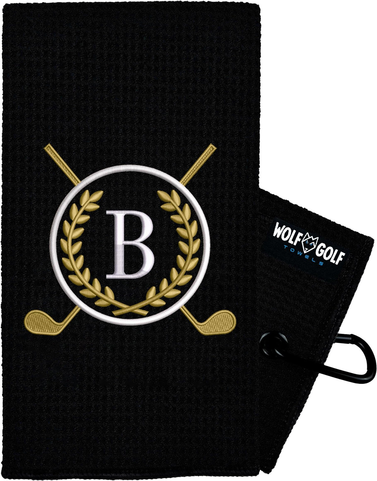 Wolf Golf Towels Monogrammed Personalized Golf Towel | Custom Golf Towels For Golf Bags For Men Or Women - B - Black