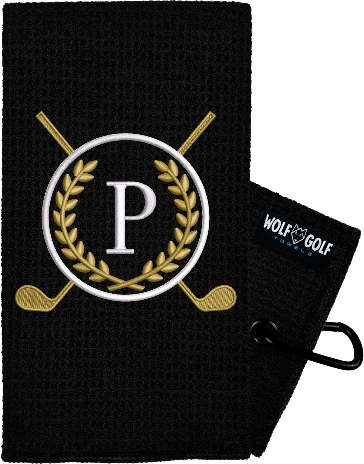 Wolf Golf Towels Monogrammed Personalized Golf Towel | Custom Golf Towels For Golf Bags For Men Or Women - P - Black