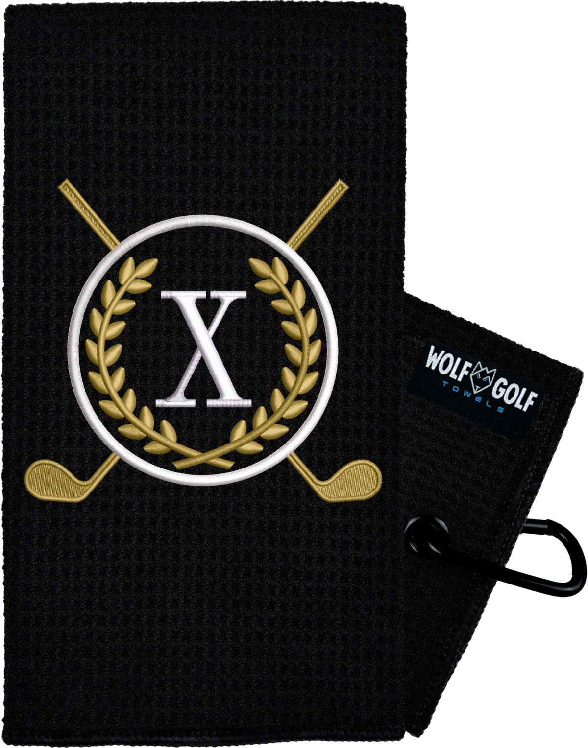 Wolf Golf Towels Monogrammed Personalized Golf Towel | Custom Golf Towels For Golf Bags For Men Or Women - X - Black