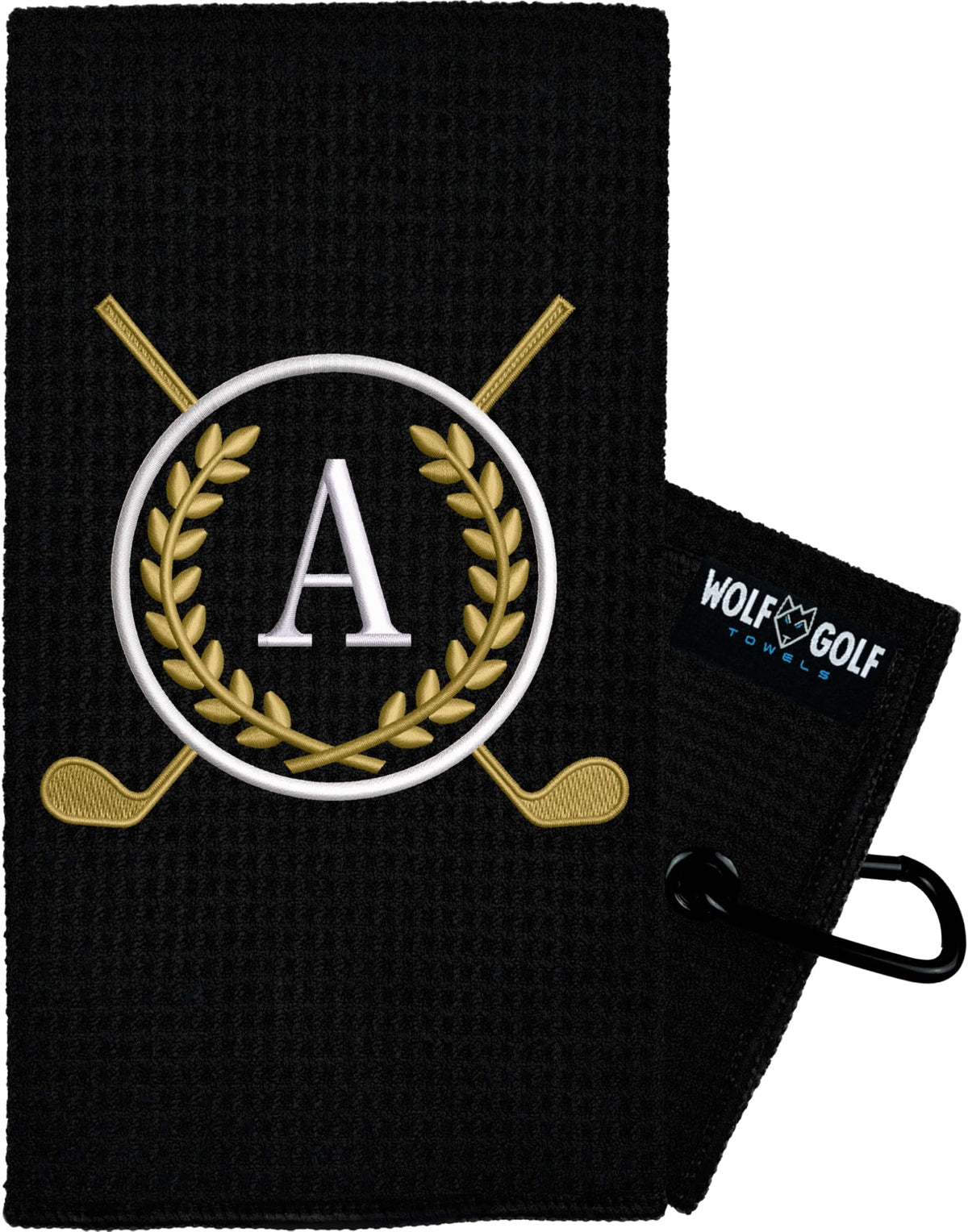 Wolf Golf Towels Monogrammed Personalized Golf Towel | Custom Golf Towels For Golf Bags For Men Or Women - A - Black