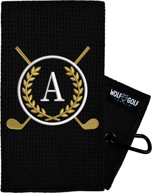 Wolf Golf Towels Monogrammed Personalized Golf Towel | Custom Golf Towels For Golf Bags For Men Or Women - A - Black