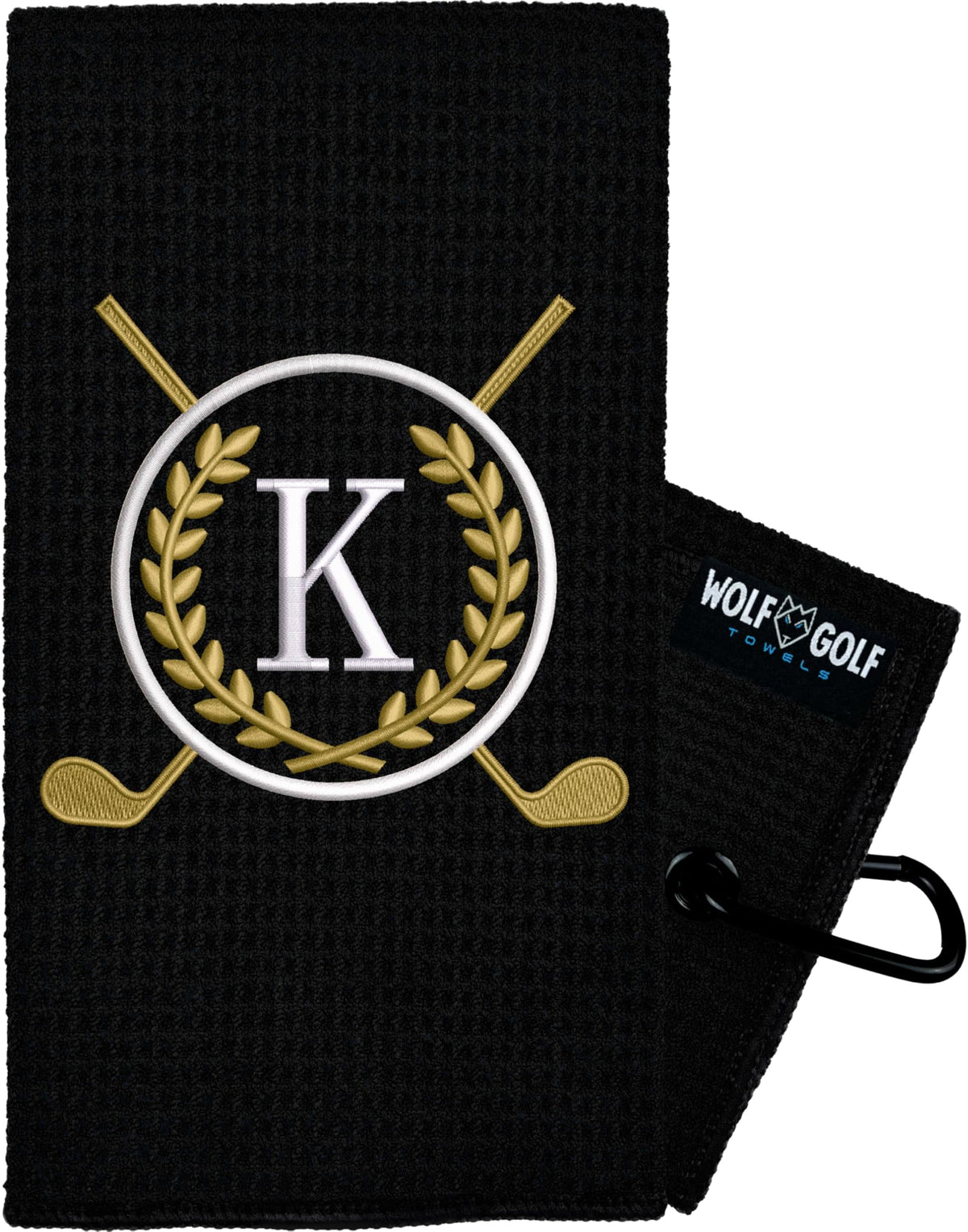 Wolf Golf Towels Monogrammed Personalized Golf Towel | Custom Golf Towels For Golf Bags For Men Or Women - K - Black