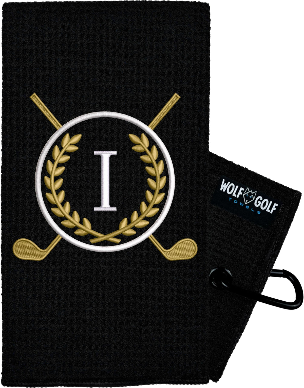 Wolf Golf Towels Monogrammed Personalized Golf Towel | Custom Golf Towels For Golf Bags For Men Or Women - I - Black