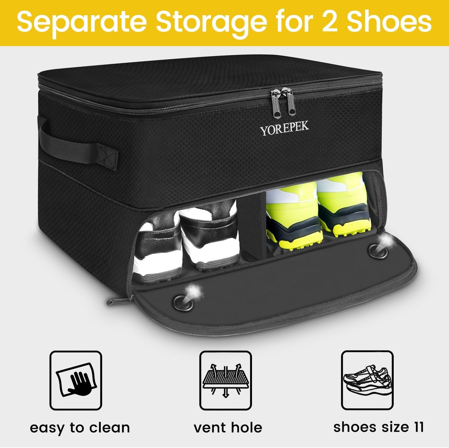 Yorepek 2 Layer Golf Trunk Organizer, Golf Gifts For Men With Separate Ventilated Compartment For 2 Pair Shoes, Waterproof Car Trunk Locker For Balls, Tees, Clothes, Gloves, Gifts For Golfers - Standard-Black