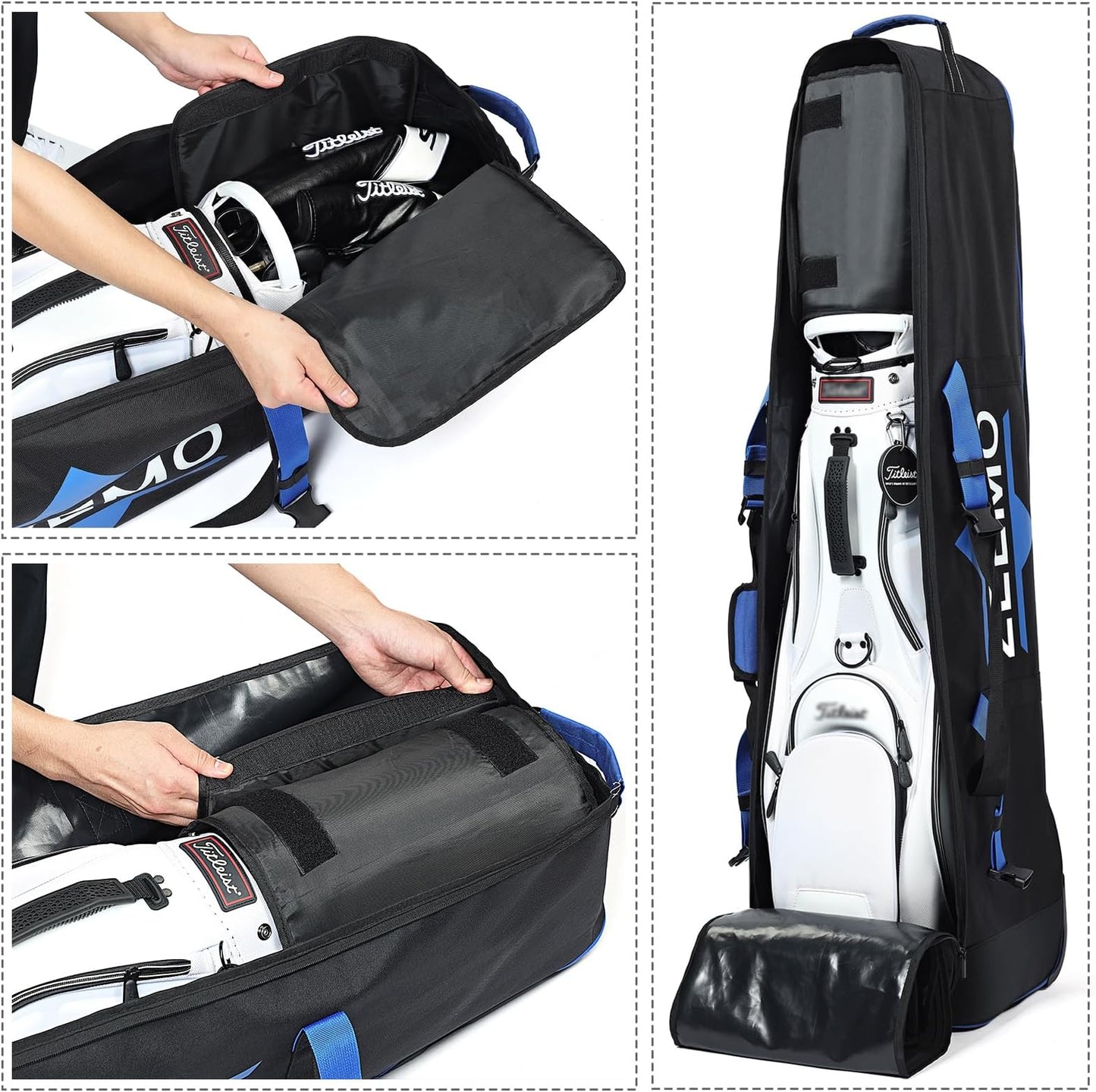 Zeemo Golf Travel Bag, Full-Open Protective & Wheeled Airline-Approved Case For Clubs, Cart&standbag, Soft-Sided Waterproof Cover Made Of Heavy Duty Oxford - Black
