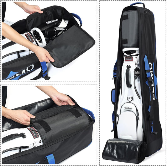 Zeemo Golf Travel Bag, Full-Open Protective & Wheeled Airline-Approved Case For Clubs, Cart&standbag, Soft-Sided Waterproof Cover Made Of Heavy Duty Oxford - Black