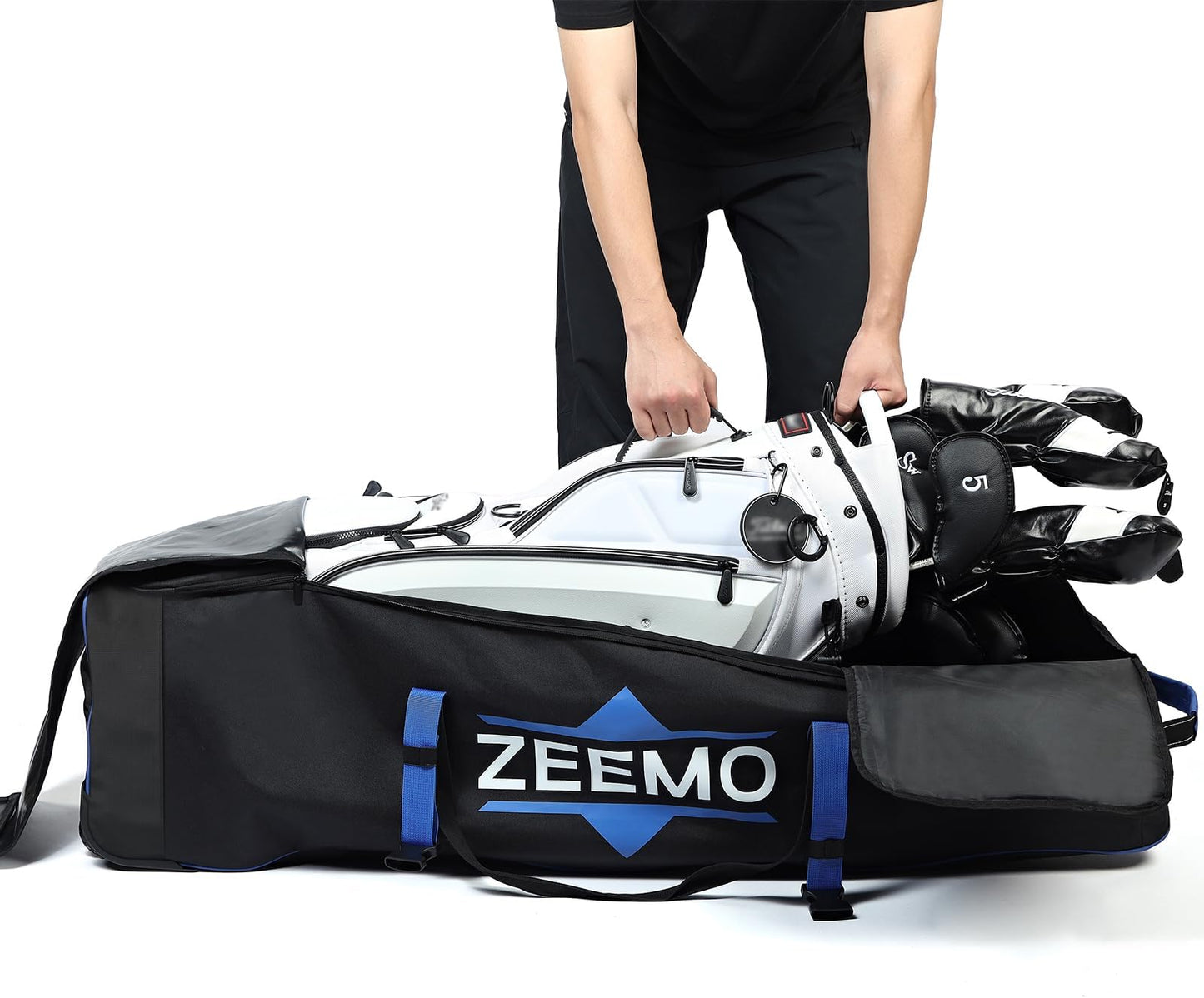 Zeemo Golf Travel Bag, Full-Open Protective & Wheeled Airline-Approved Case For Clubs, Cart&standbag, Soft-Sided Waterproof Cover Made Of Heavy Duty Oxford - Black