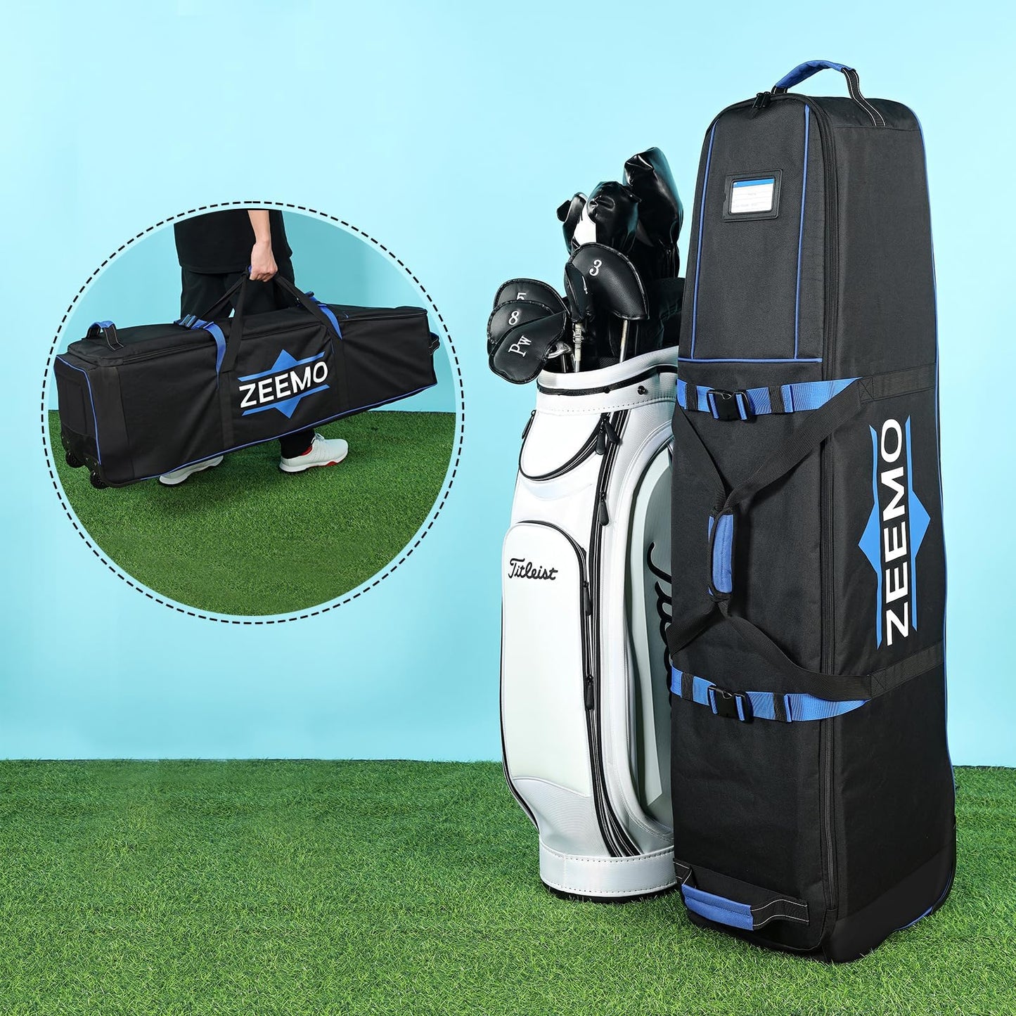 Zeemo Golf Travel Bag, Full-Open Protective & Wheeled Airline-Approved Case For Clubs, Cart&standbag, Soft-Sided Waterproof Cover Made Of Heavy Duty Oxford - Black