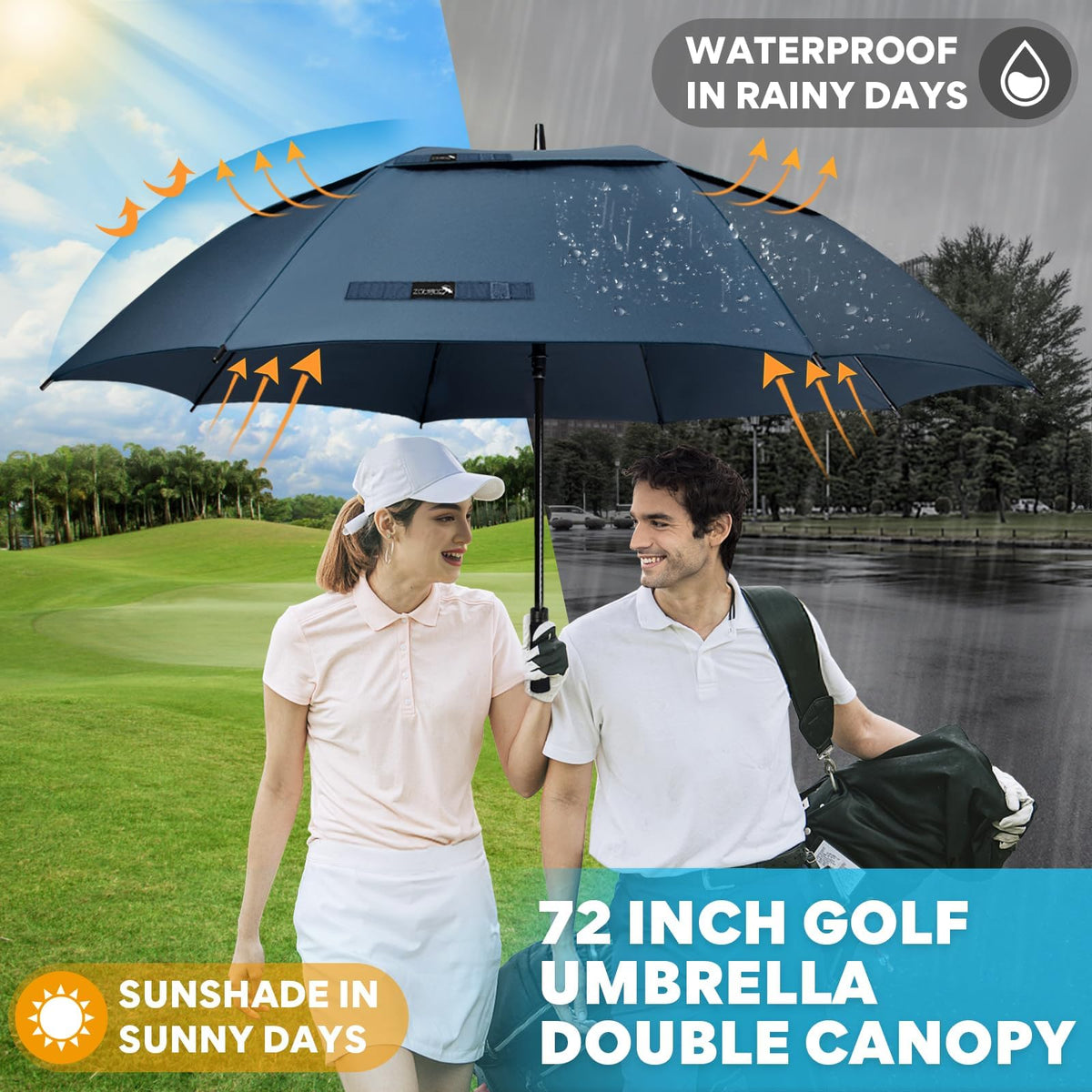 Zomake Golf Umbrella, Large Windproof Heavy Duty Umbrellas - A-Royal Blue