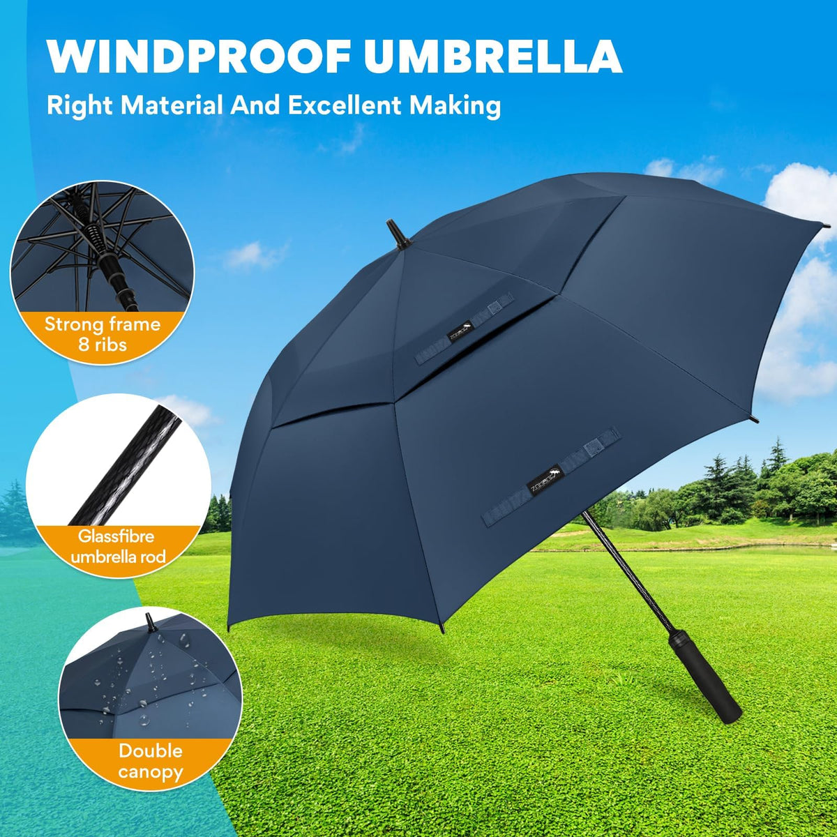 Zomake Golf Umbrella, Large Windproof Heavy Duty Umbrellas - A-Royal Blue